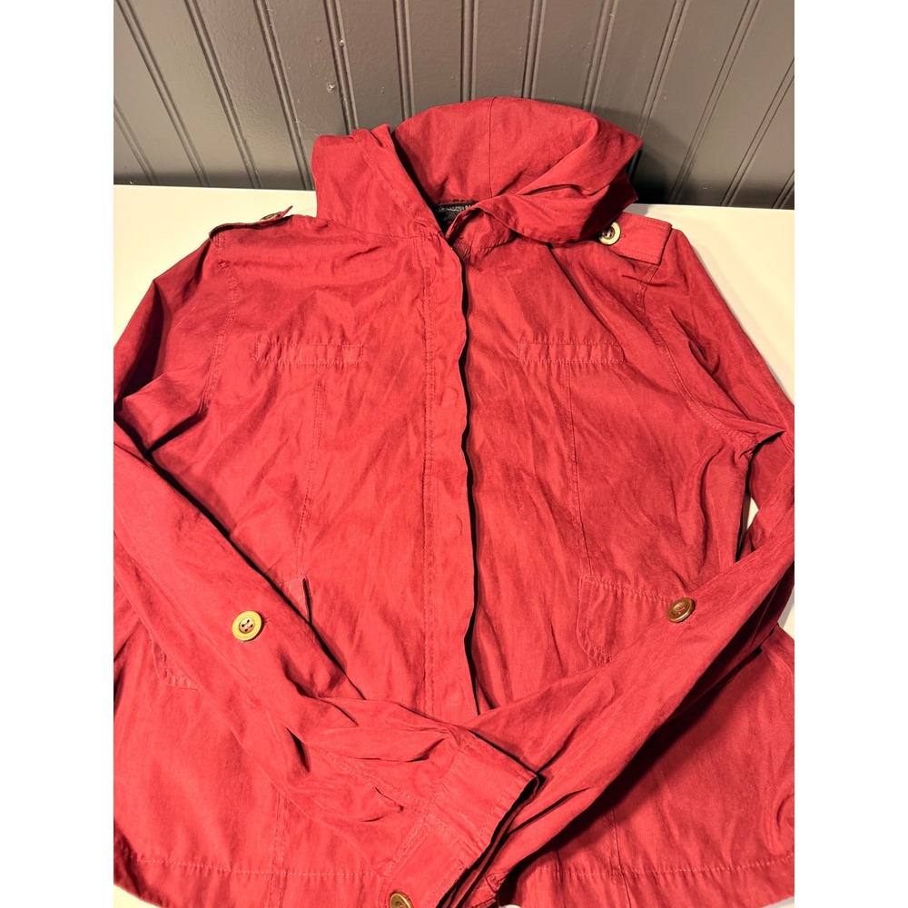 Sweet Wanderer Womens Red Hooded Utility Jacket Size L TA9299C Burgundy Field Ct